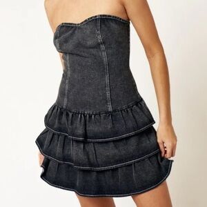 Blue Blush Strapless Denim Ruffle Dress